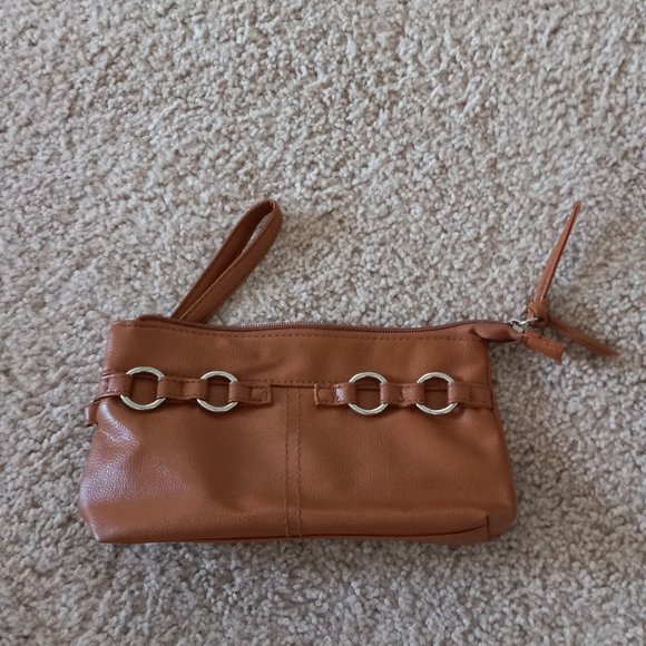 Camel Colored Clutch w/Chrome - Picture 1 of 1